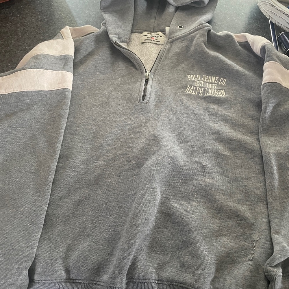 Polo by Ralph Lauren Gray and Cream Zip-Up Sweater